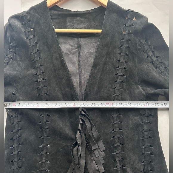 Black Old West Suede Jacket cutout fringe long leather size small - Picture 6 of 6